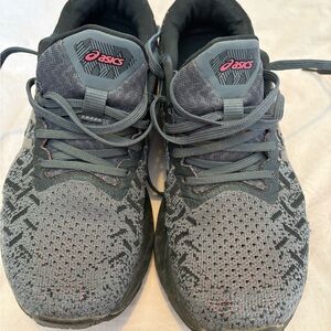 ASICS Charcoal Knit Sneakers with Pink Logos